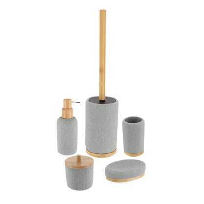 Badeværelsessæt Solena Grå Kunstharpiks og Bambus 42,5x11,5x11,5 cm 5 Dele
