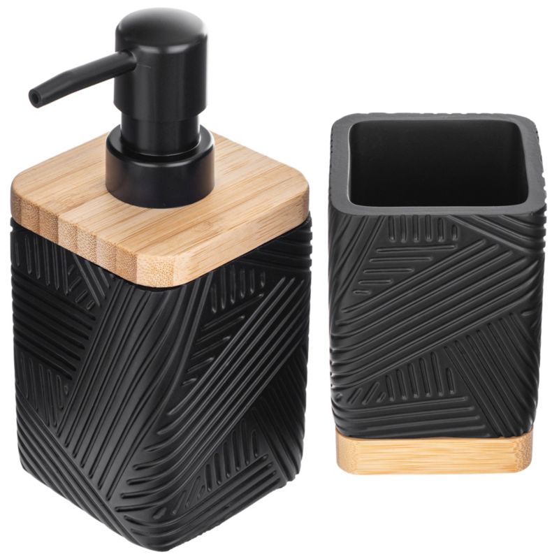 Badeværelsessæt Sort med Sæbedispenser og Bæger 15 x 7 x 16 cm