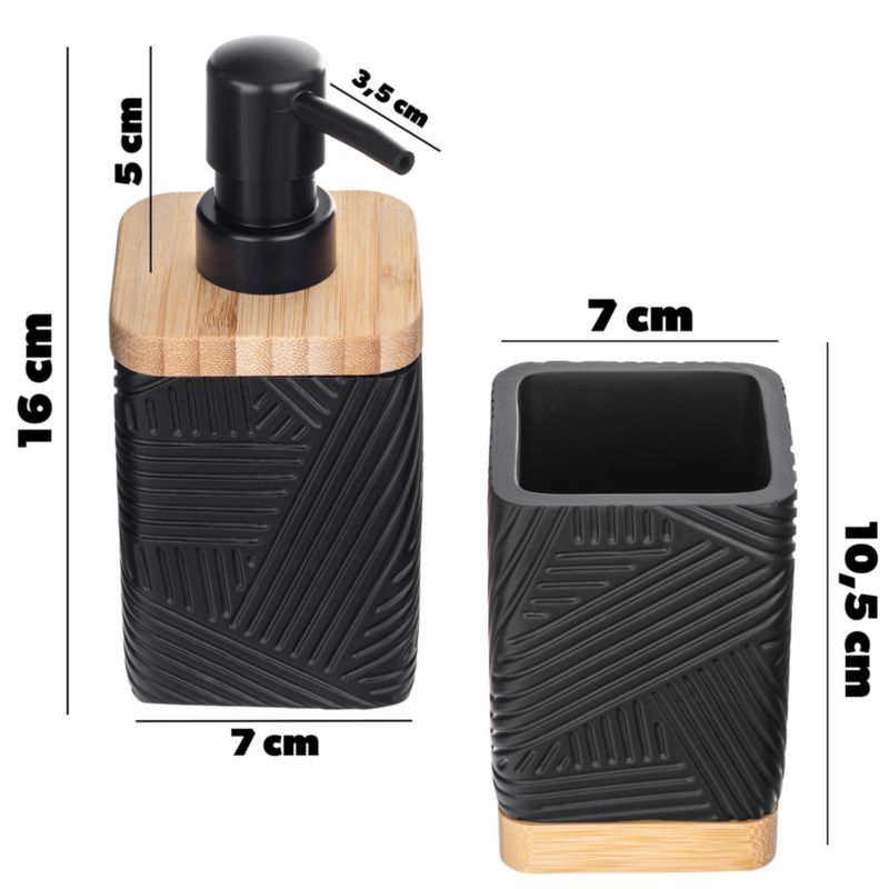 Badeværelsessæt Sort med Sæbedispenser og Bæger 15 x 7 x 16 cm
