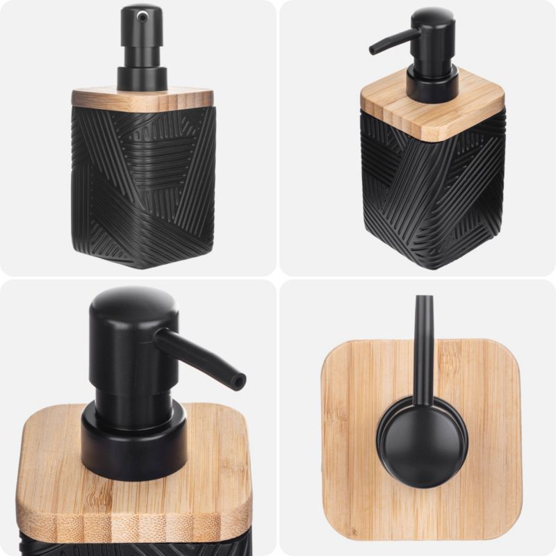Badeværelsessæt Sort med Sæbedispenser og Bæger 15 x 7 x 16 cm