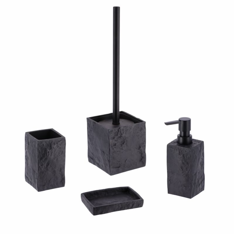 Badeværelsessæt 4 Dele Sort Polyharpiks 37x10x10 cm