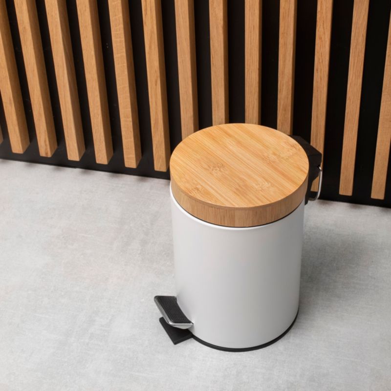 Badeværelsessæt med Pedalspand 3 L og Toiletbørsteholder Hvid/Bambus
