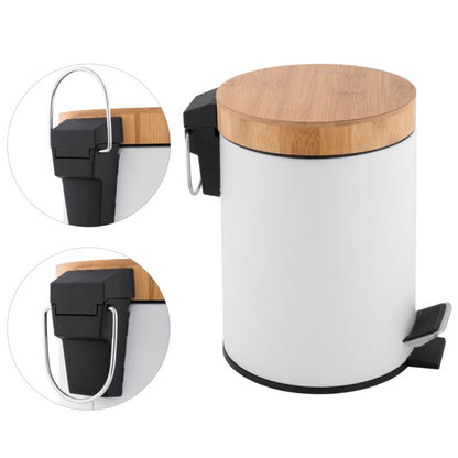 Badeværelsessæt med Pedalspand 3 L og Toiletbørsteholder Hvid/Bambus