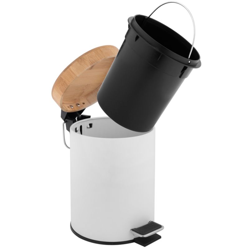 Badeværelsessæt med Pedalspand 3 L og Toiletbørsteholder Hvid/Bambus