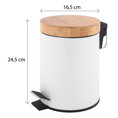 Badeværelsessæt med Pedalspand 3 L og Toiletbørsteholder Hvid/Bambus