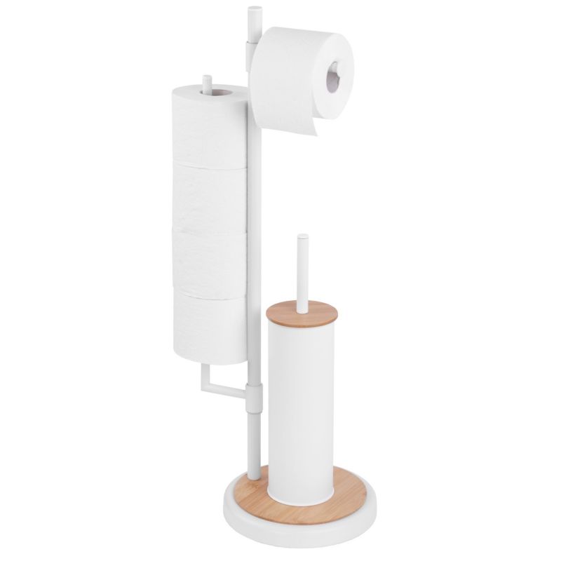 Badeværelsessæt med Pedalspand 3 L og Toiletbørsteholder Hvid/Bambus