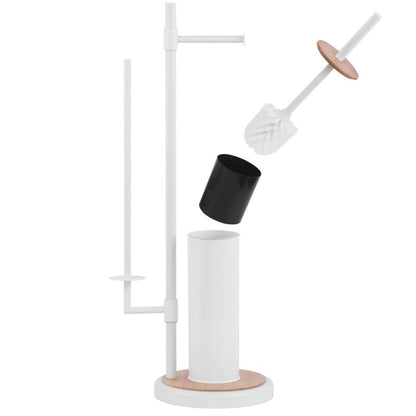 Badeværelsessæt med Pedalspand 3 L og Toiletbørsteholder Hvid/Bambus