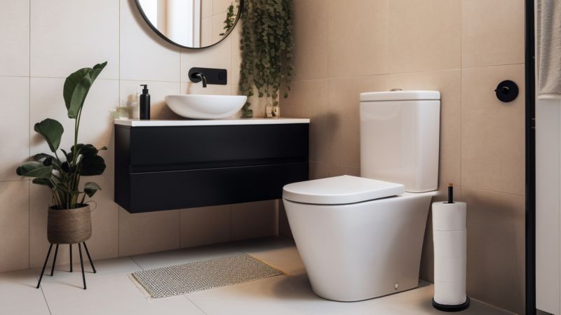 Badeværelsessæt Sort Mat Bambus Pedalspand 3L og Toiletpapirstativ