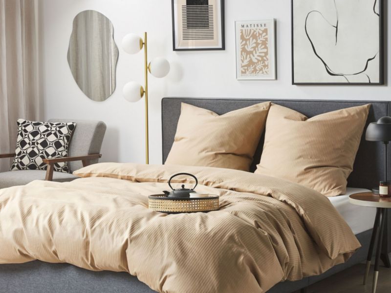 Sengesæt med striber Avondale 200x220 cm i satinbomuld beige 1 sæt