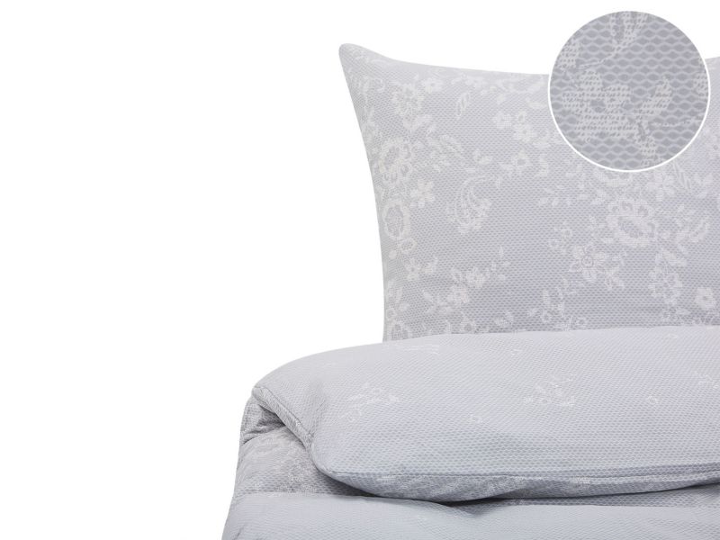 Sengesæt med blomsterprint Morningside 200x220 cm Satinbomuld Grå 1 sæt