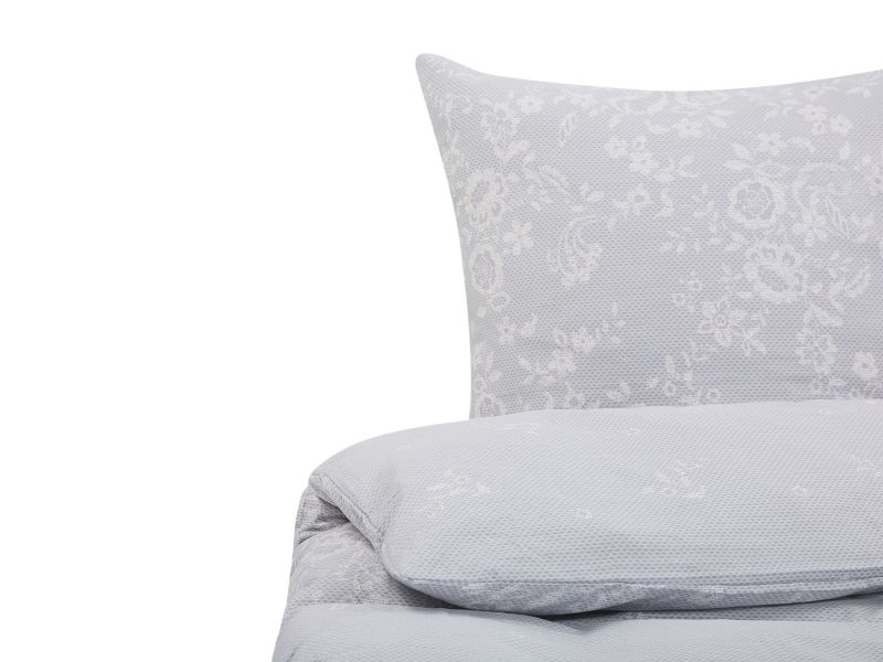 Sengesæt med blomsterprint Morningside 200x220 cm Satinbomuld Grå 1 sæt
