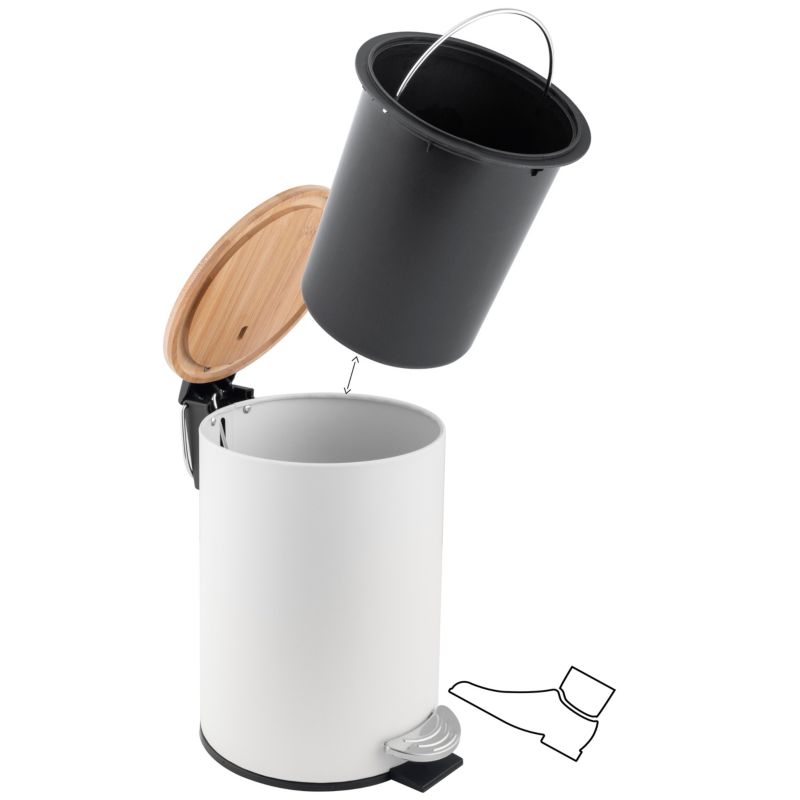 Badeværelsessæt med Pedalspand 3 L og Toiletbørsteholder Hvid/Bambus