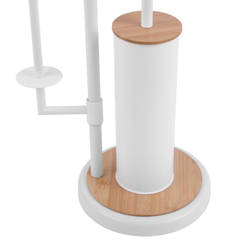 Badeværelsessæt med Pedalspand 3 L og Toiletbørsteholder Hvid/Bambus