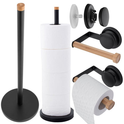 Toiletsæt med Holder og Stativ til Reservepapir Sort/Bambus 25x25x45 cm