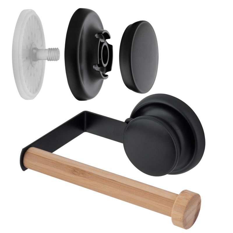 Toiletsæt med Holder og Stativ til Reservepapir Sort/Bambus 25x25x45 cm