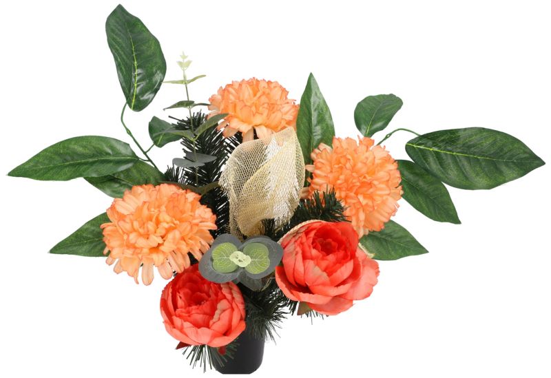 Sammensætning af 5 blomster i te- og laksefarvet vase