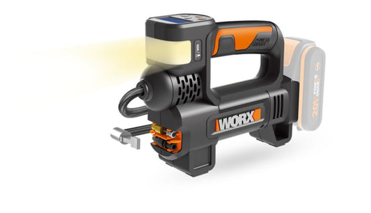 Worx WX092.9 4-i-1 bilkompressor med LED-lygte, batteridrevet