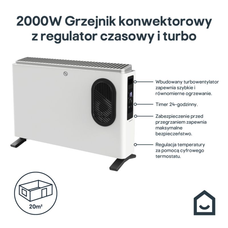 Konvektor Radiator 2000W med Turbo Hvid