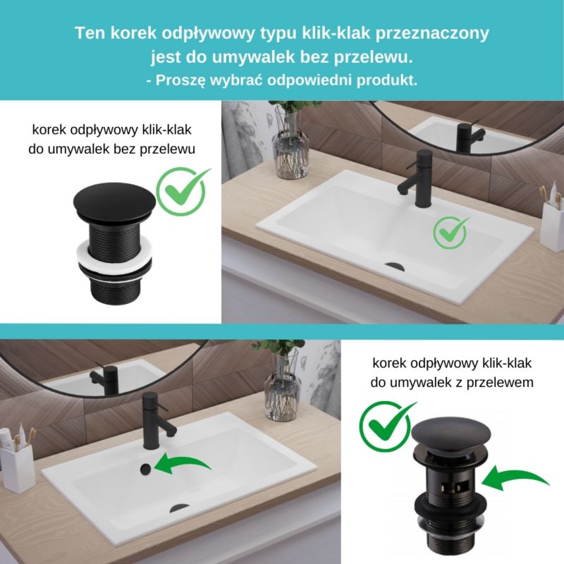 Universal klik-klak bundprop til håndvaske, GranMaster, sort, 1 stk.