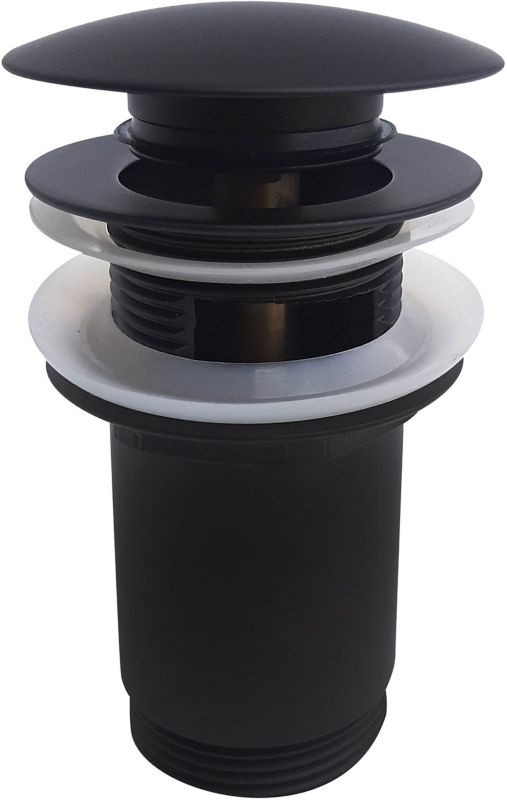 Sort klik-klak bundventil til håndvaske med overløb, rund