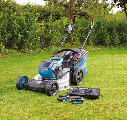 Erbauer akku-plæneklipper 2 x 18 V 46 cm med 2 x 5 Ah batterier