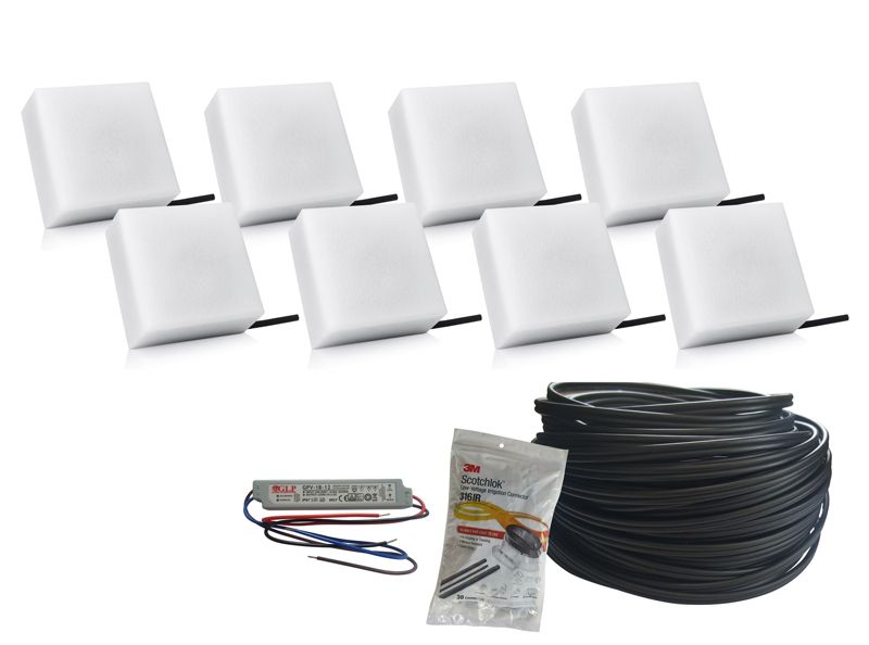 LED-belysningssten Bruklux 14x14x6 cm Hvid Sæt 8 stk