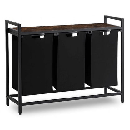 Smal Vasketøjskurv 92,5x33x71 cm Sort med Hylde 120 Liter