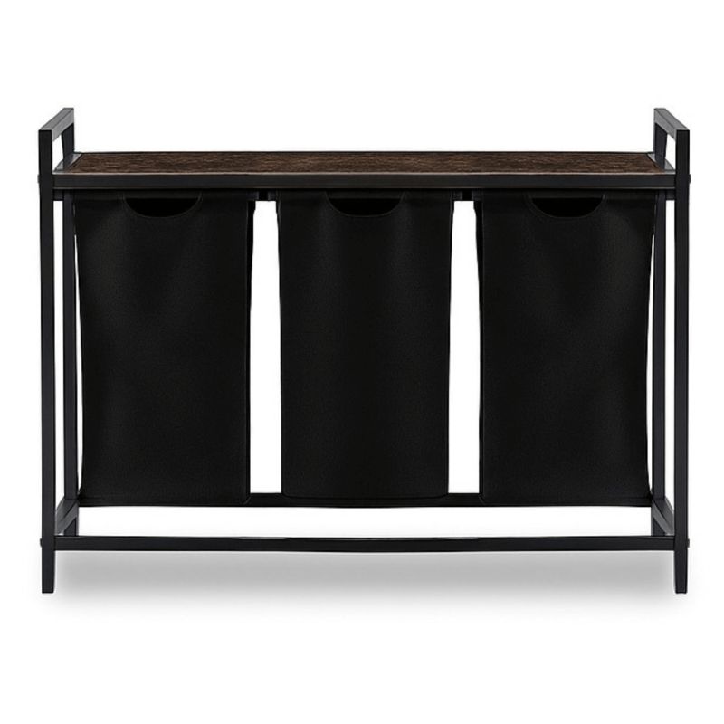 Smal Vasketøjskurv 92,5x33x71 cm Sort med Hylde 120 Liter