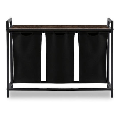 Smal Vasketøjskurv 92,5x33x71 cm Sort med Hylde 120 Liter