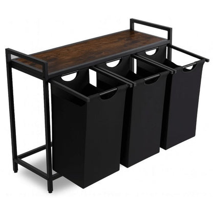 Smal Vasketøjskurv 92,5x33x71 cm Sort med Hylde 120 Liter
