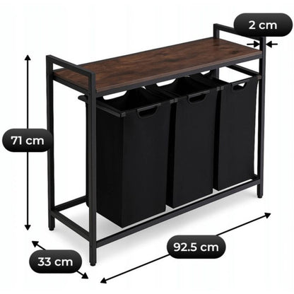 Smal Vasketøjskurv 92,5x33x71 cm Sort med Hylde 120 Liter