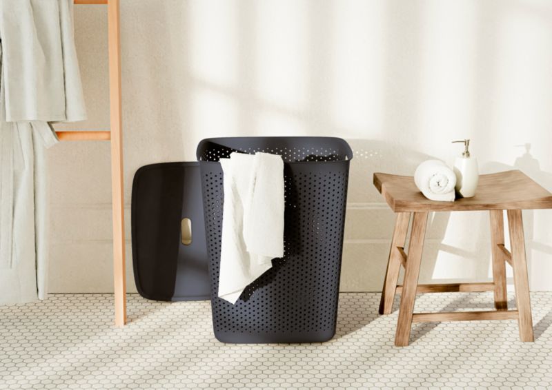 Vasketøjskurv med Låg 60 L Sort 58x45x34 cm