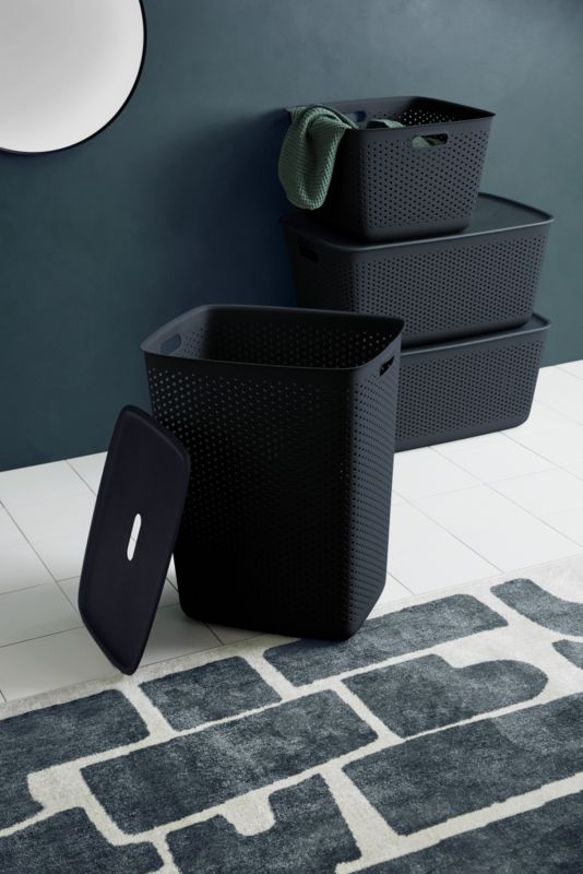 Vasketøjskurv med Låg 60 L Sort 58x45x34 cm