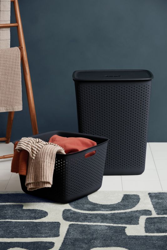Vasketøjskurv med Låg 60 L Sort 58x45x34 cm