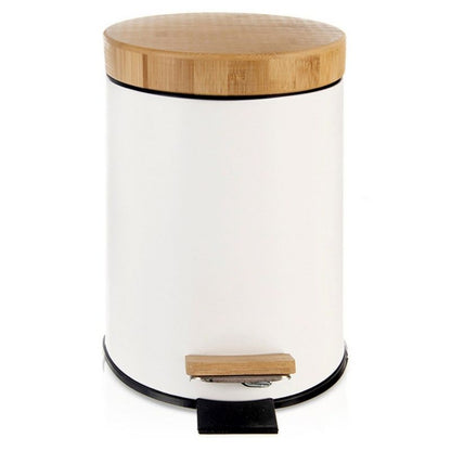 Metalisk pedalspand 3 L hvid med bambuslåg 22,5x17x25 cm