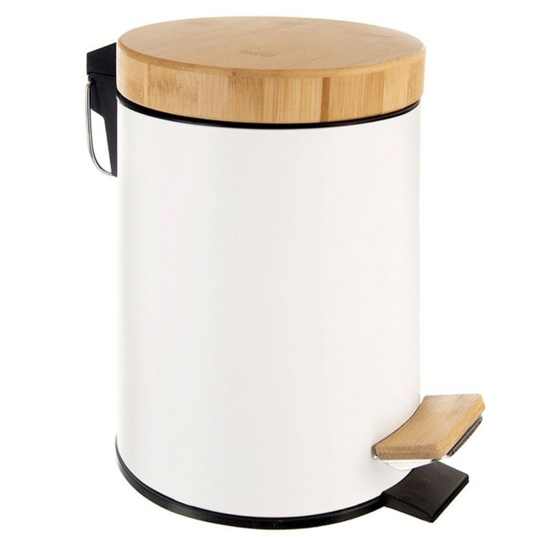 Metalisk pedalspand 3 L hvid med bambuslåg 22,5x17x25 cm