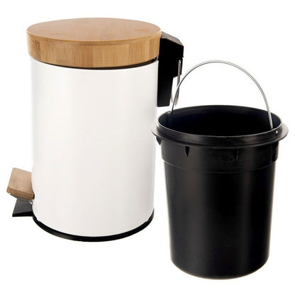 Metalisk pedalspand 3 L hvid med bambuslåg 22,5x17x25 cm