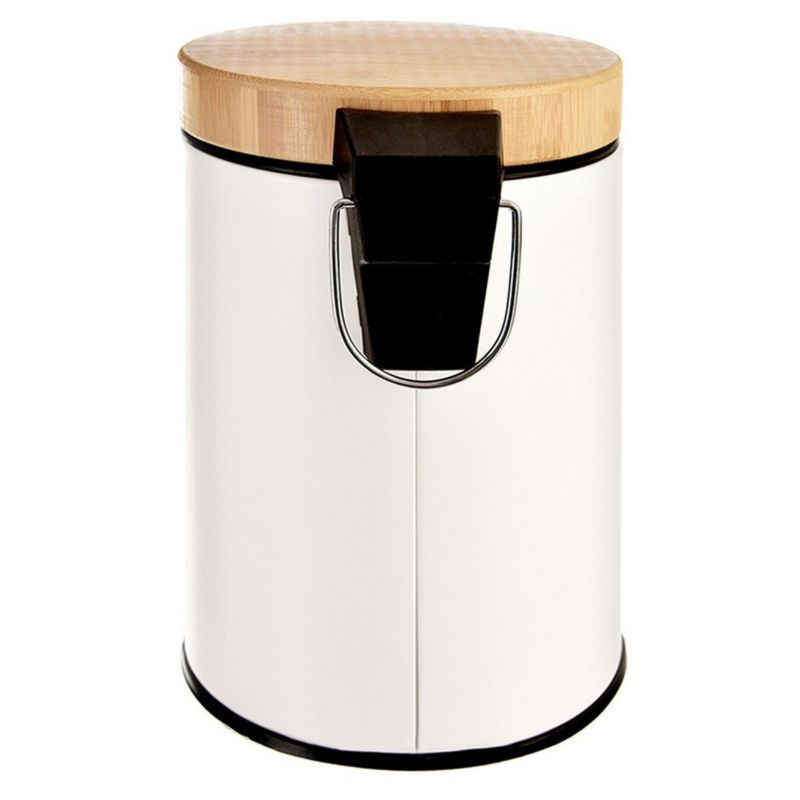 Metalisk pedalspand 3 L hvid med bambuslåg 22,5x17x25 cm