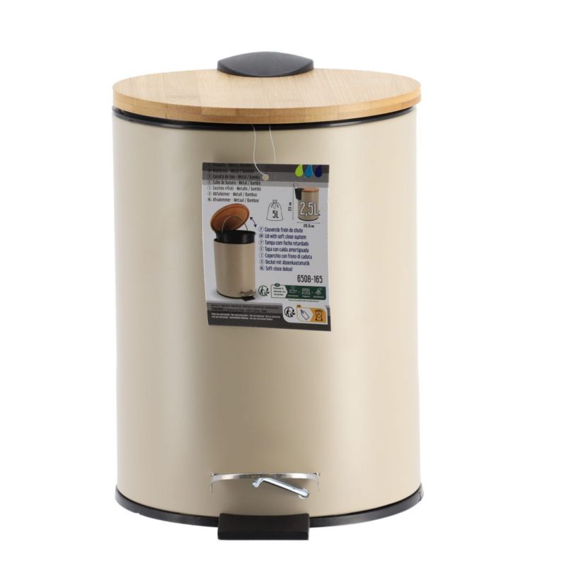 Badeværelsesspand 2,5 L Beige Metal med Låg