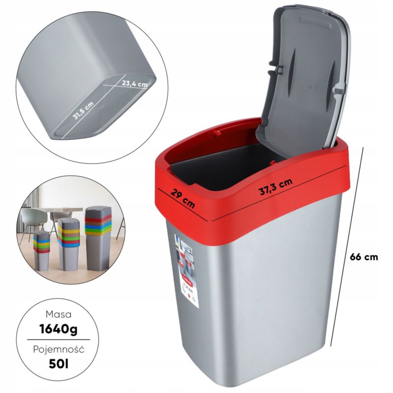 Curver Flip Bin 50L affaldsspand, rød, 1 stk.