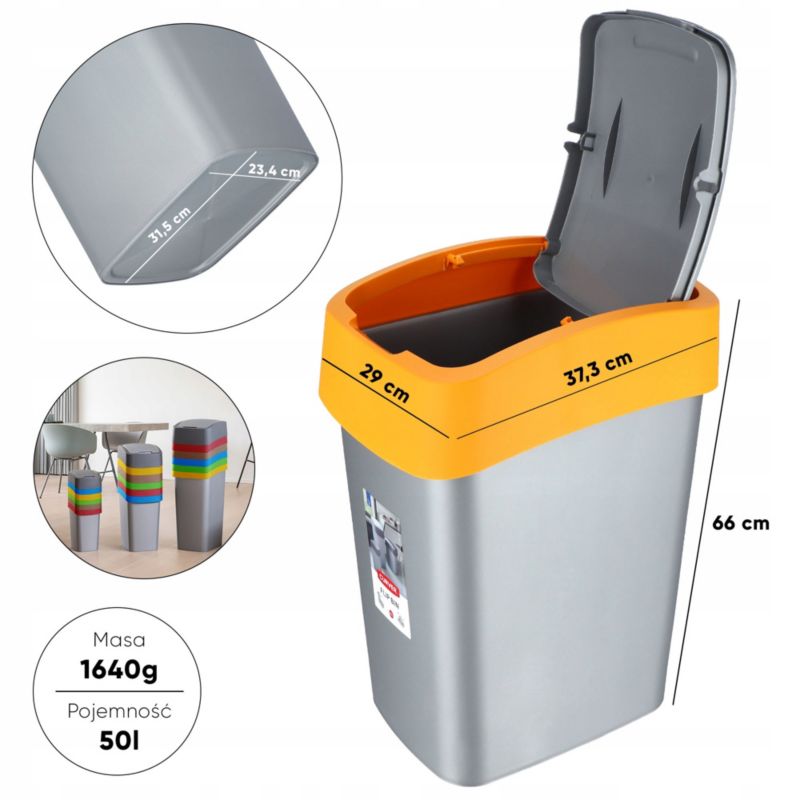 Curver Flip Bin 50L affaldsspand, gul