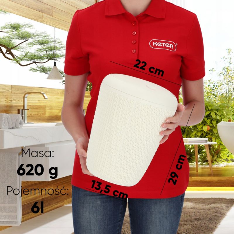 Rund pedalspand 7 L Beige Strikket Mønster