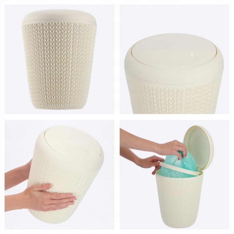 Rund pedalspand 7 L Beige Strikket Mønster