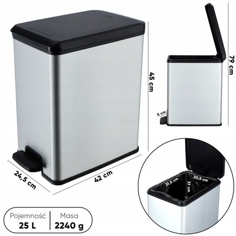Curver Slim Bin 25L affaldsspand, sølv