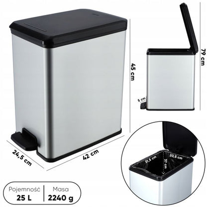 Curver Slim Bin 25L affaldsspand, sølv