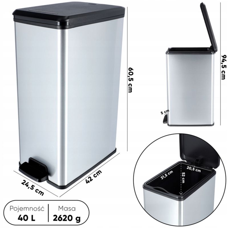 Curver Slim Bin affaldsspand 40L, sølv
