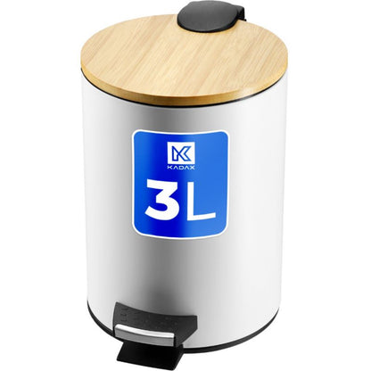 Badeværelsesspand 3 L med Pedal Bambuslåg Hvid Mat 1 stk.
