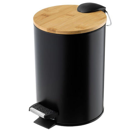Badeværelsesspand 3 L med Pedal Bambuslåg Sort 19 x 23 x 27,5 cm