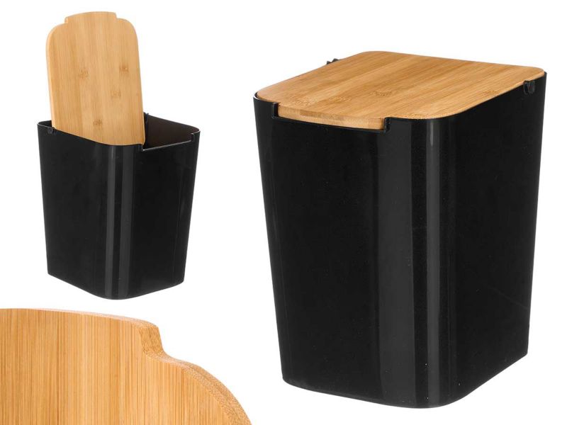Affaldsspand 24,5x18x24,5 cm Sort med Bambuslåg 1 stk.