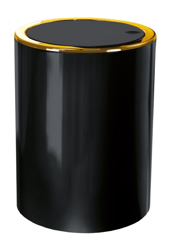 Badeværelsesspand 5 L Sort med Guldrand ABS
